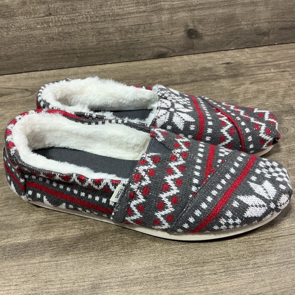 NEW Toms Womens Alpargata Winter Snowflake Sweater Fur Lined Slip On Shoes 6.5